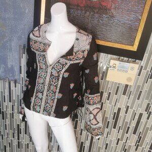 Free People Sundae Black Bell Sleeve V-Neck Tunic Size 2(M) 0464 All measurement